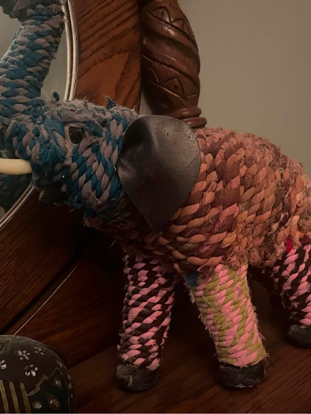 Source Unknown Braided Multicolor Elephant Accent - Pink, Teal, Brown, Cream